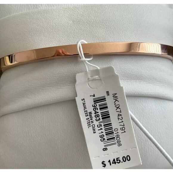 Michael Kors Logo Heart Crystal Charm Rose-Gold Stainless Steel Hinge Bracelet - Picture 7 of 7